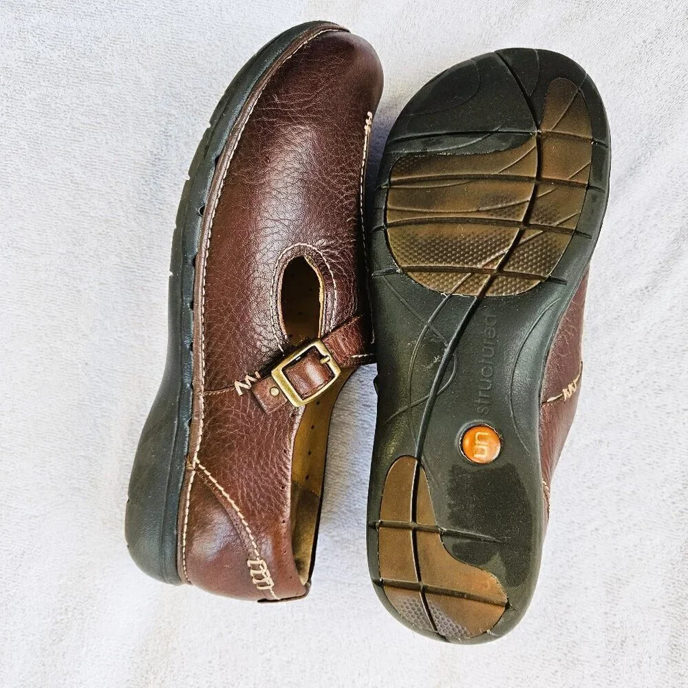 Clarks Unstructured Comfortable Mary Jane Brown Leather Loafers Size 10 M
